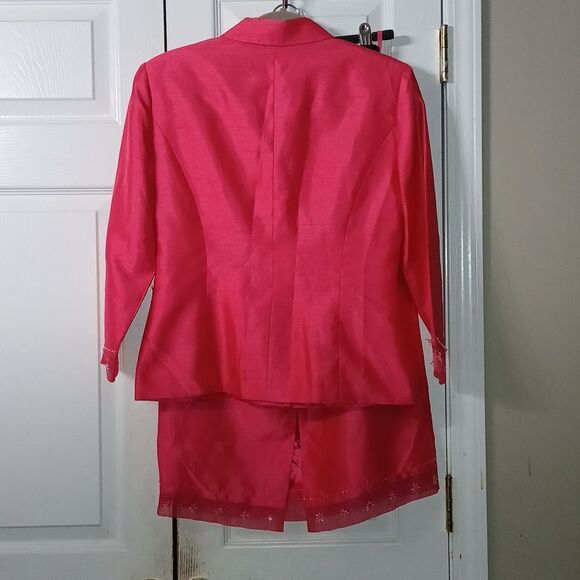 Jessica Howard vintage bright pink beaded blazer and skirt set Sz 8 NWOT - Picture 4 of 13